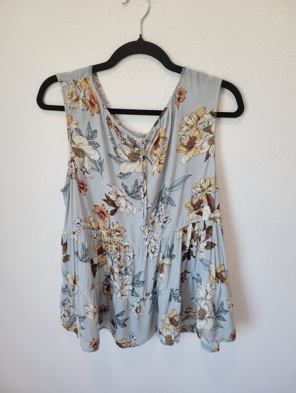 Tribal Jeans Womens L Floral Peplum Tank Light Blue Tie Back Blouse - Picture 4 of 5